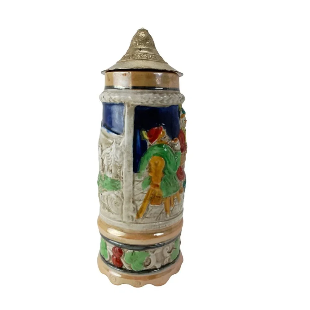 German Style Wind-Up Musical Beer Stein Mug W/Lid Vintage